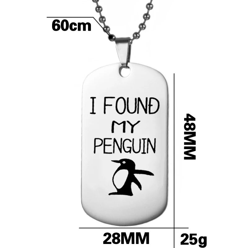 Stainless Steel Creative Letter Couple Keychains Necklace Engraved I FOUND MY PENGUIN Women Bag Key Chains Jewelry Wedding Gifts