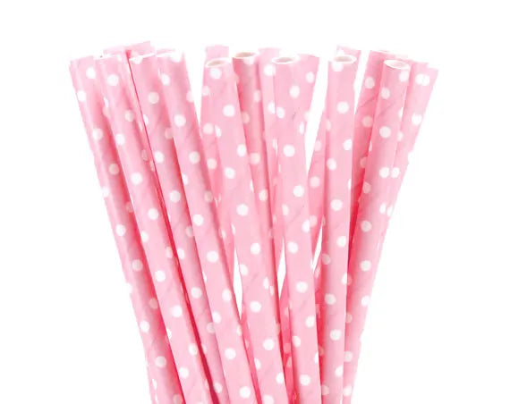 25pcs/lot Pink Paper Straws For Baby Shower Wedding Party Birthday Cupcake Flags Decoration