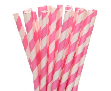 25pcs/lot Pink Paper Straws For Baby Shower Wedding Party Birthday Cupcake Flags Decoration