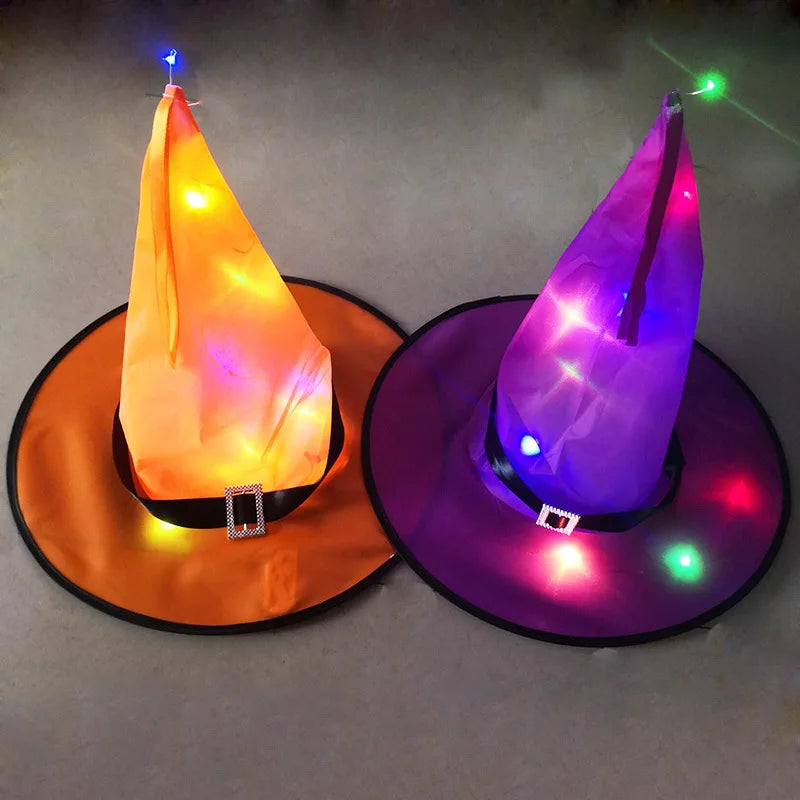 LED Lights Halloween Witch Hat For Kids Party Halloween Decoration Witch Hat  Decor Supplies Outdoor Tree Hanging Ornament