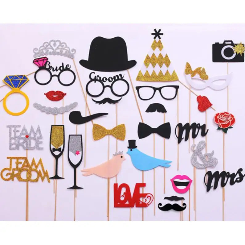 10-58pcs Fun Wedding Decoration Photo Booth Props DIY Mustache Lips Glasses Mask Photobooth Accessories