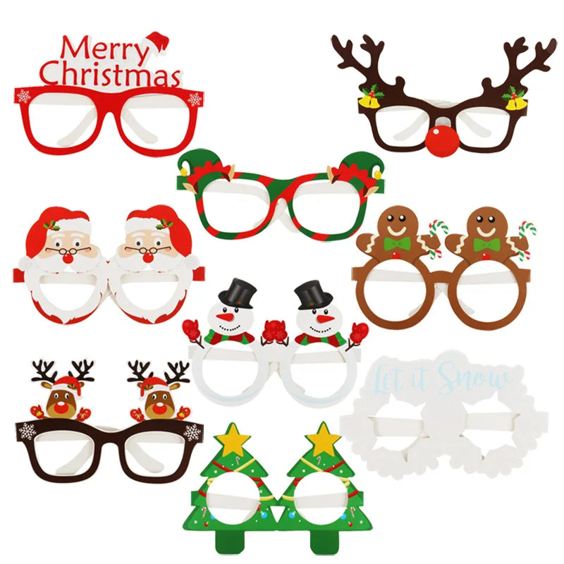 9pcs 2024 Christmas Glasses Santa Claus Snowman Snowflake Tree