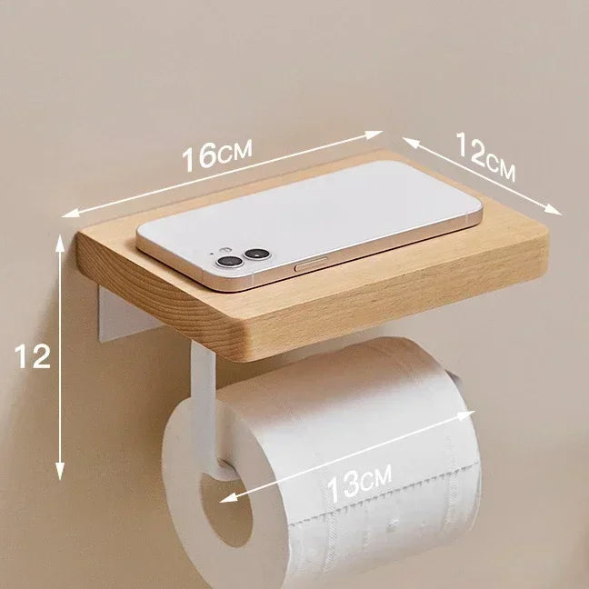 Wooden Toilet Paper Holder Bathroom Wall Mount