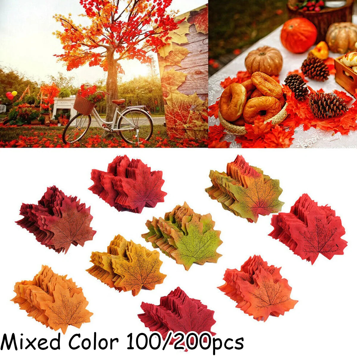 100/200Pcs Artificial Silk Maple Leaf Autumn Fake Leaves Garland Maple Leaves Vine