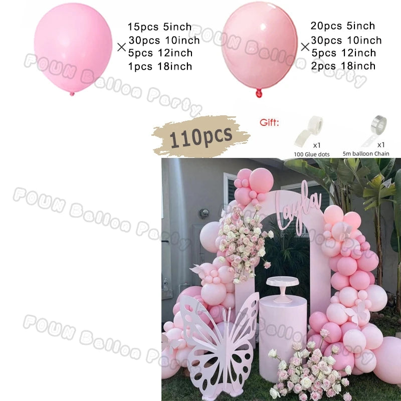 Pink Balloon Garland Arch Kit Birthday Party Decorations Kids Birthday Foil White Gold Balloon