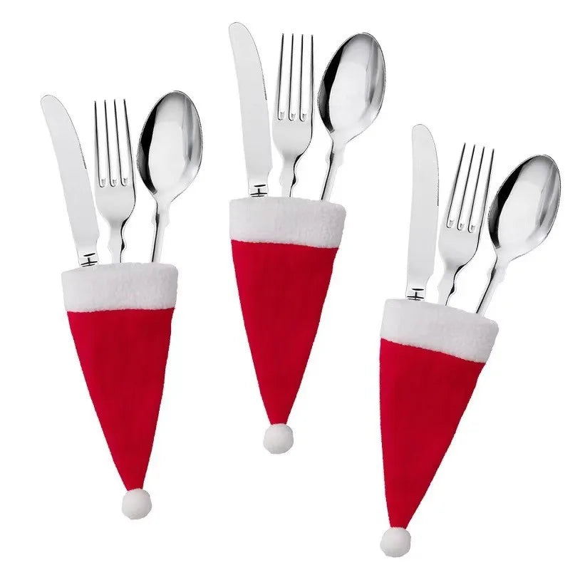 Tableware Bag Holder Christmas Hat Fork Knife Cutlery Bag