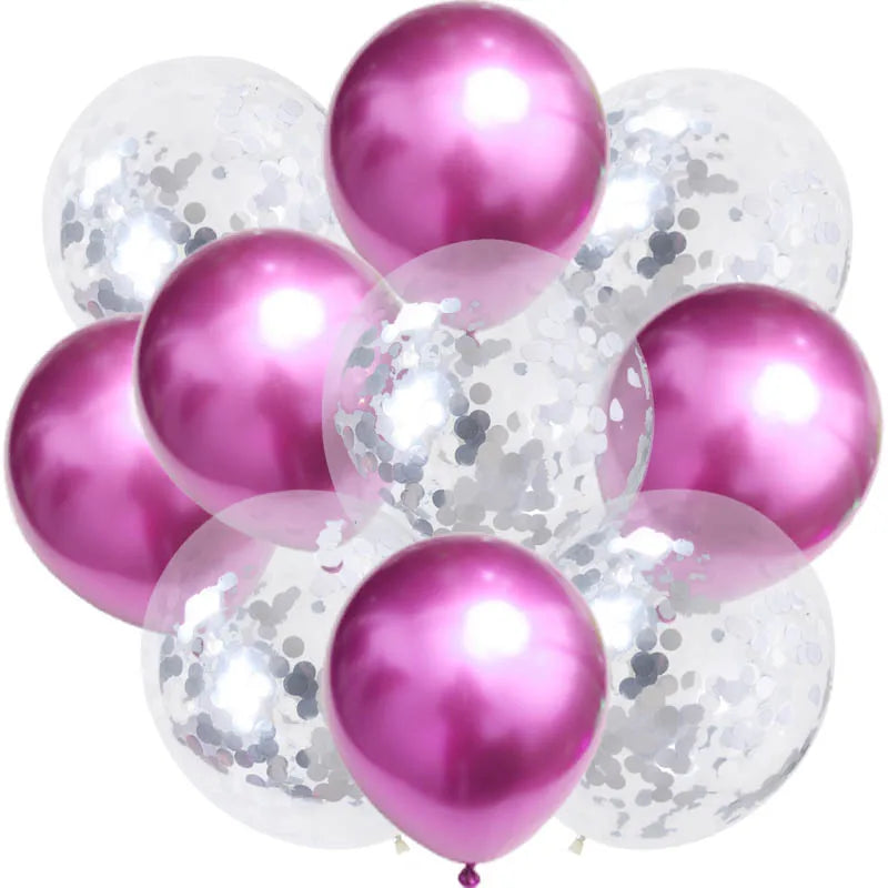 10pc Confetti Balloons Chrome Metallic Latex Transparent Helium Balloon