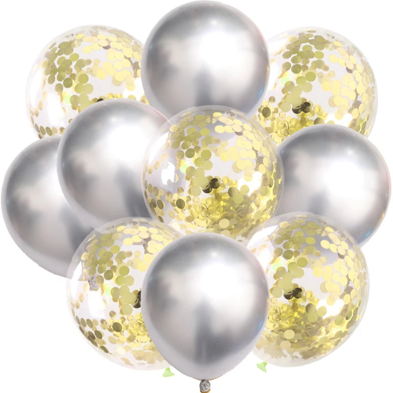 10pc Confetti Balloons Chrome Metallic Latex Transparent Helium Balloon