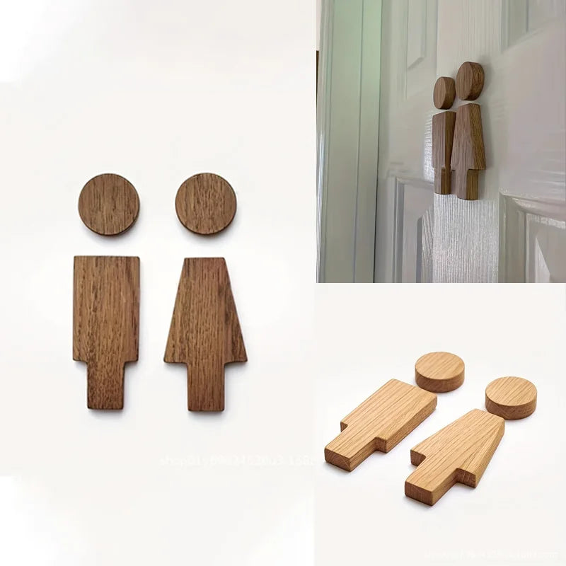 1pc Self-adhesive Solid Wood Men's &women's Toilet Sign