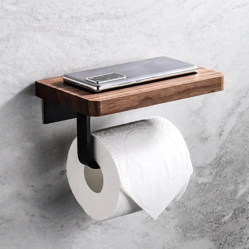 Wooden Toilet Paper Holder Bathroom Wall Mount