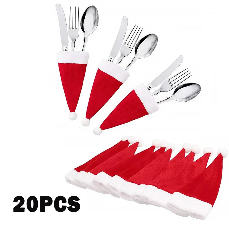 Tableware Bag Holder Christmas Hat Fork Knife Cutlery Bag