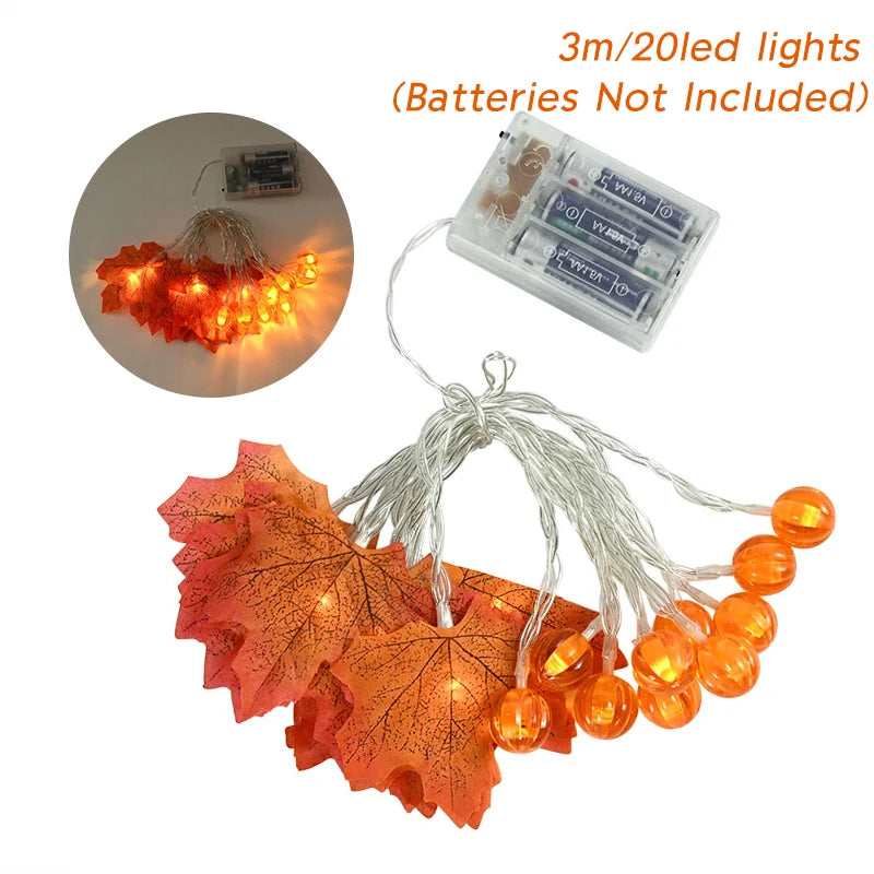 3M 20LED Pumpkin Maple Leaves Light String Garland Battery Powered Fairy Lights for Christmas Halloween Party Decorations