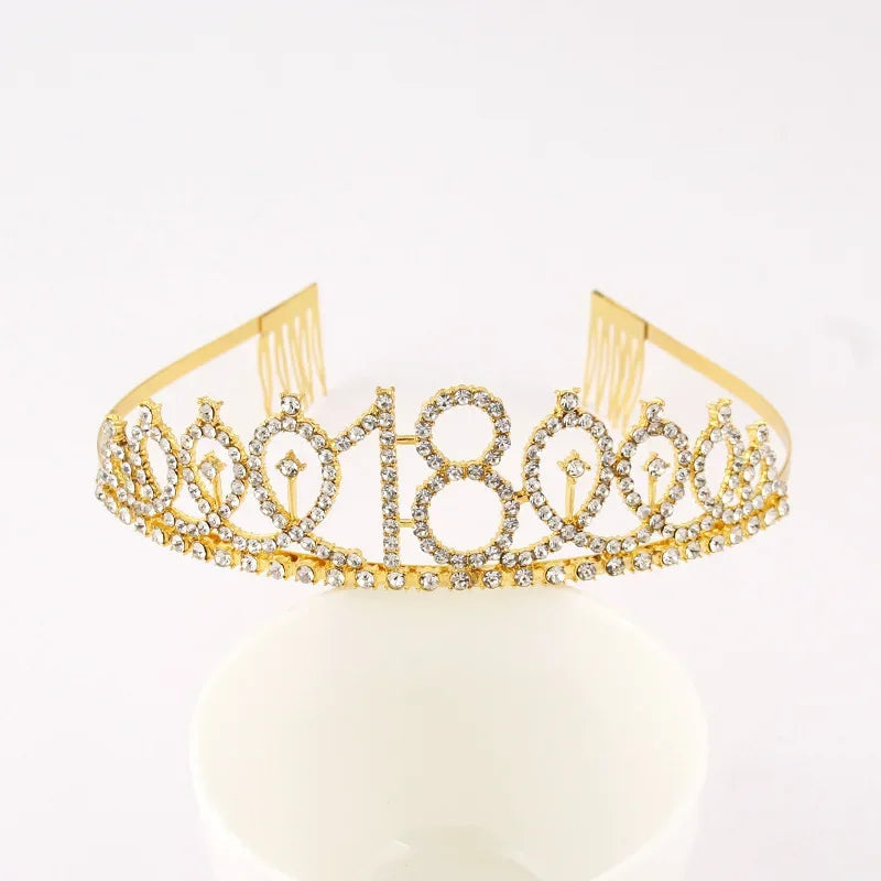 Sweet 13 16 18 Birthday Tiara Crown Headband Silver Gold Pink for Girls Happy 13th 16th 18th Birthday