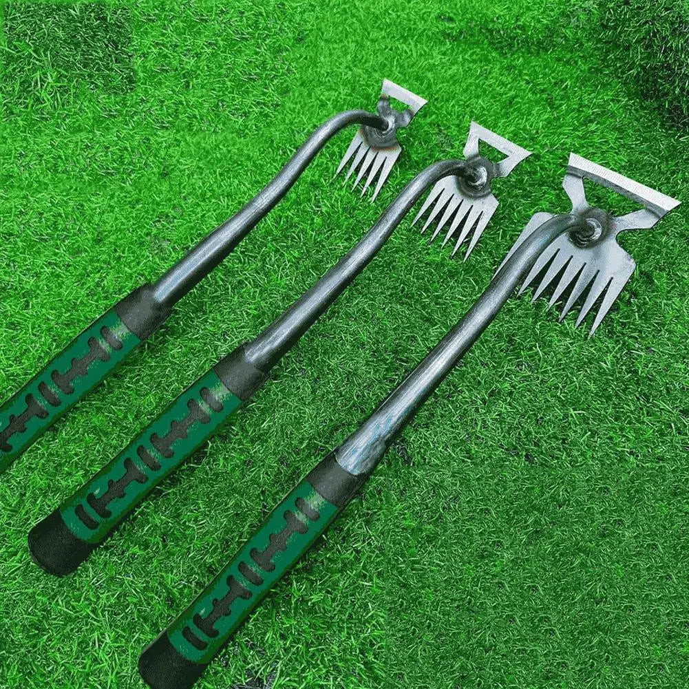 2 In 1 Garden Rake Manual Weed Grass Rooting Tool Puller Shovel 5/6/11 Tooth Weeding Removal Hand Gardening Loose Soil Tool