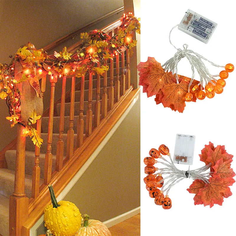 3M 20LED Pumpkin Maple Leaves Light String Garland Battery Powered Fairy Lights for Christmas Halloween Party Decorations