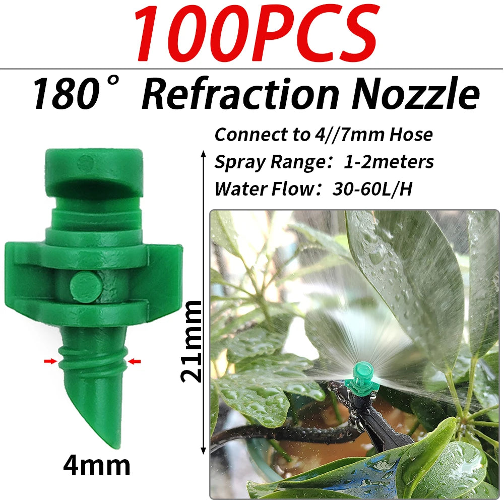 100PCS 90-360° Male Barbed Thread Refraction Micro Nozzles Garden Greenhouse Drip