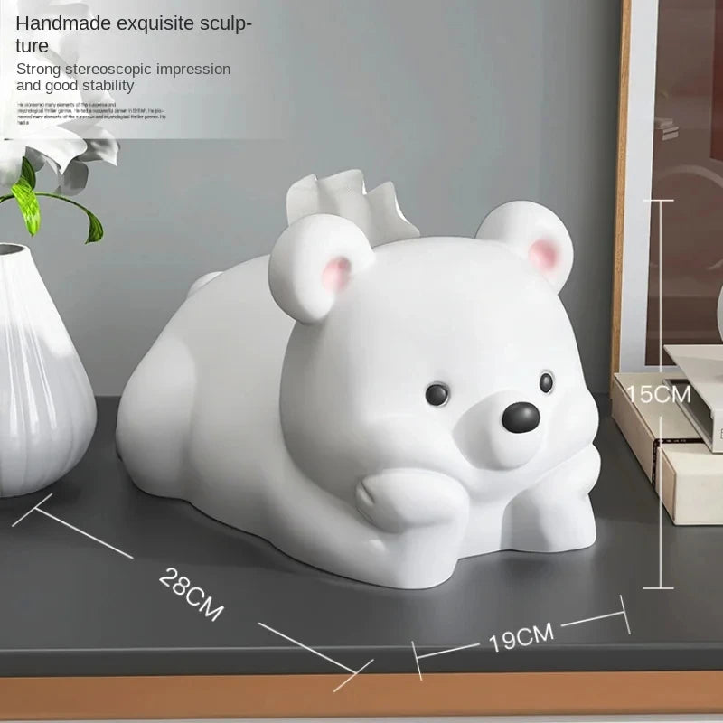 Cute Little Bear High-end Tissue Box Living Room Coffee Table Cream Wind Napkin Paper Box Household Drawer Paper Box