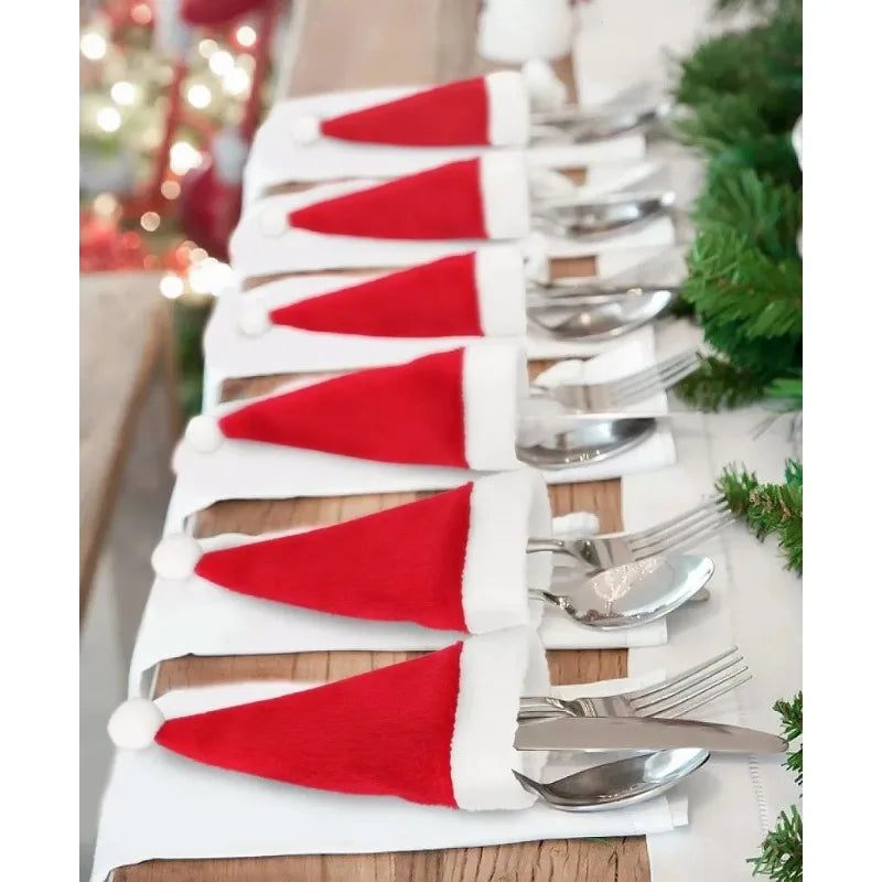 Tableware Bag Holder Christmas Hat Fork Knife Cutlery Bag