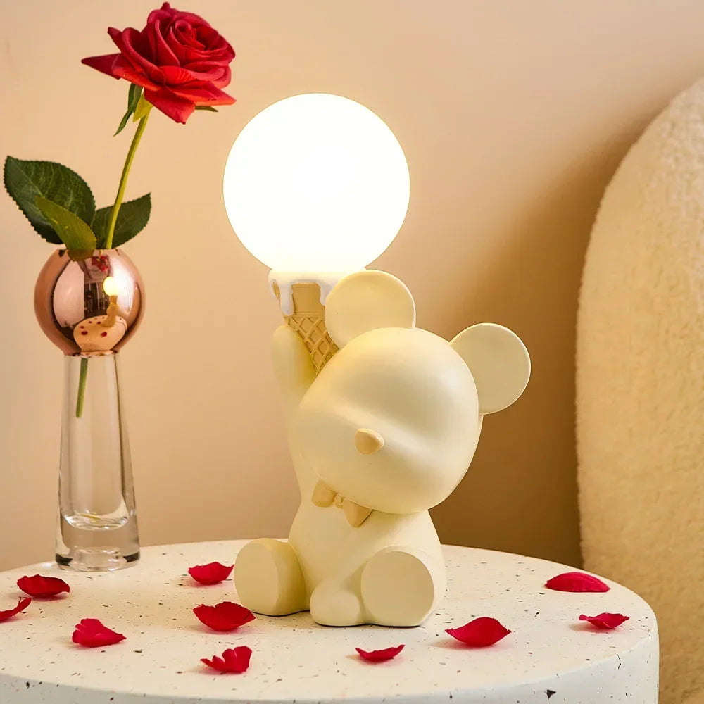 Creative Bear Cute Home Decoration Bedside Table Led Lamp Bedroom Desktop Accessories Cute Bear Ornaments Resin Craft Kid Gifts