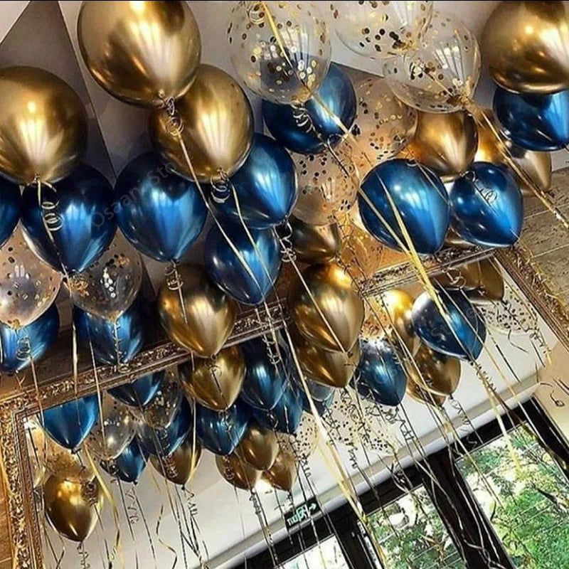 10pc Confetti Balloons Chrome Metallic Latex Transparent Helium Balloon