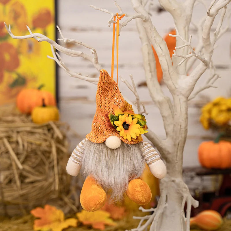 Thanksgiving Decoration Harvest Season Maple Leaf Straw Hat Rudolf Short Legs Doll