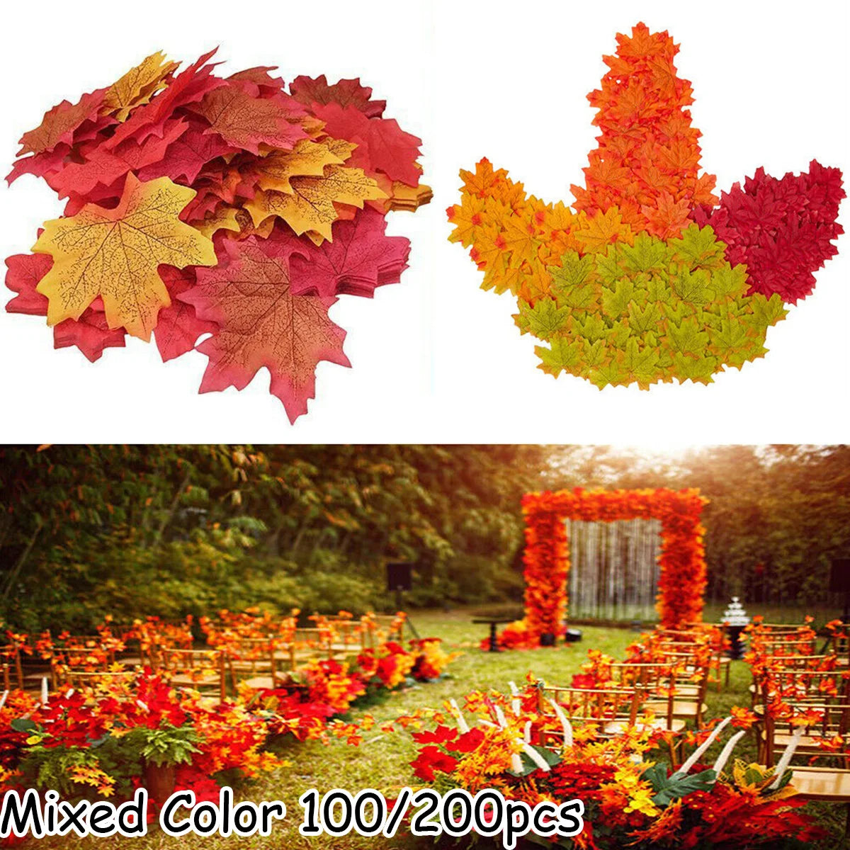 100/200Pcs Artificial Silk Maple Leaf Autumn Fake Leaves Garland Maple Leaves Vine