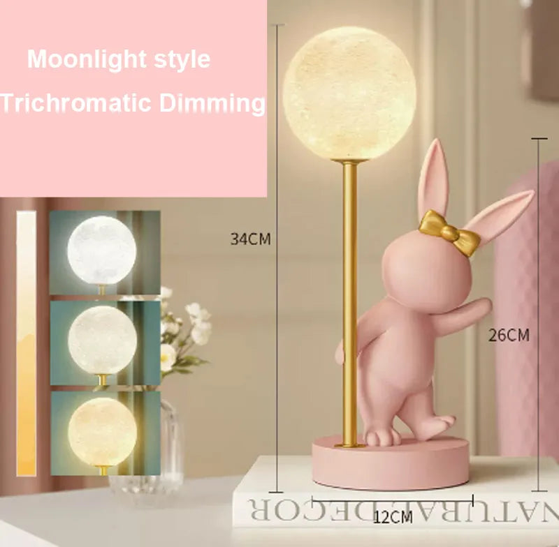 Nordic Rabbit Table Lamp Luxury Birthday Wedding Gift Nightlights Ins Cute Bunny Bedroom Decoration LED Atmosphere Night Light