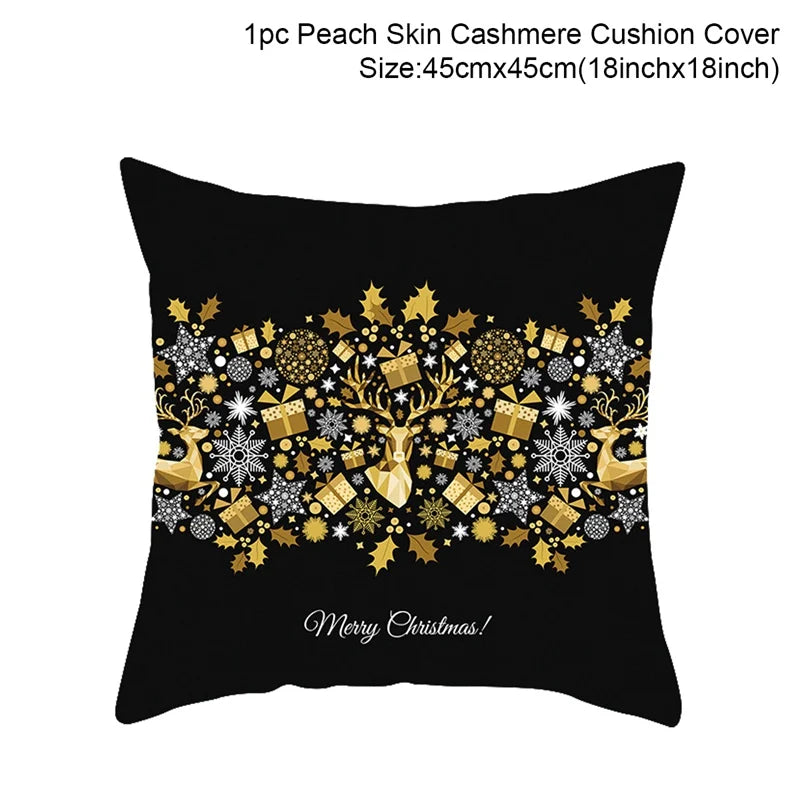 45cm Christmas Black Gold Cushion Cover Merry Christmas Decorations