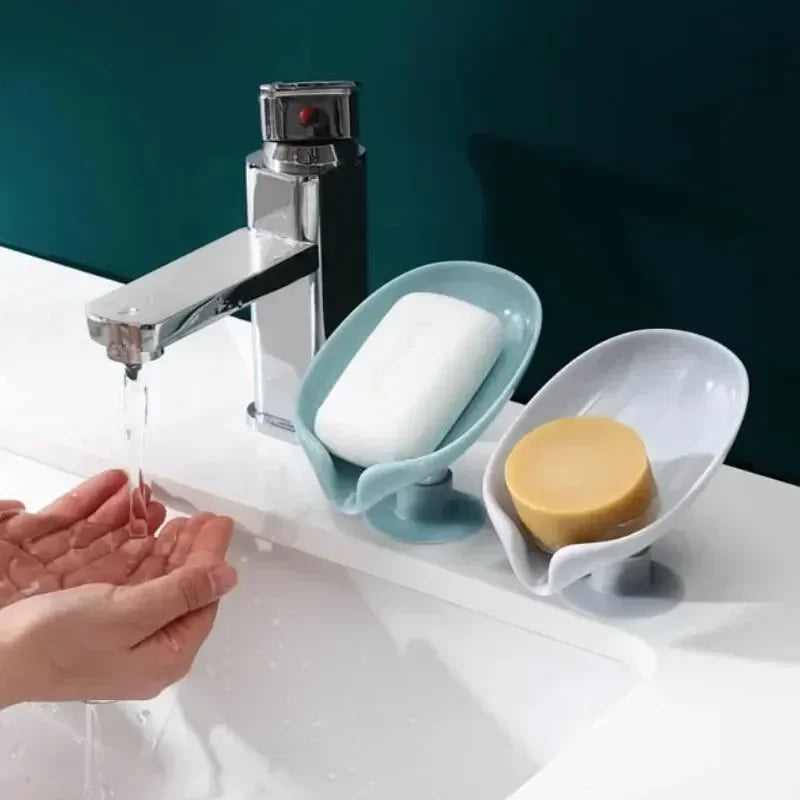 1pcs Drain Soap Holder Leaf Shape Soap Box Suction Cup Tray Drying Rack for Shower Sponge Container