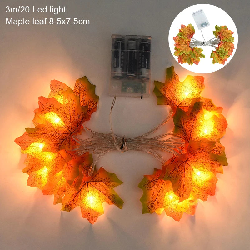 3M 20LED Pumpkin Maple Leaves Light String Garland Battery Powered Fairy Lights for Christmas Halloween Party Decorations