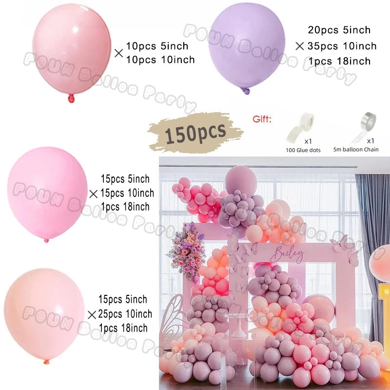 Pink Balloon Garland Arch Kit Birthday Party Decorations Kids Birthday Foil White Gold Balloon