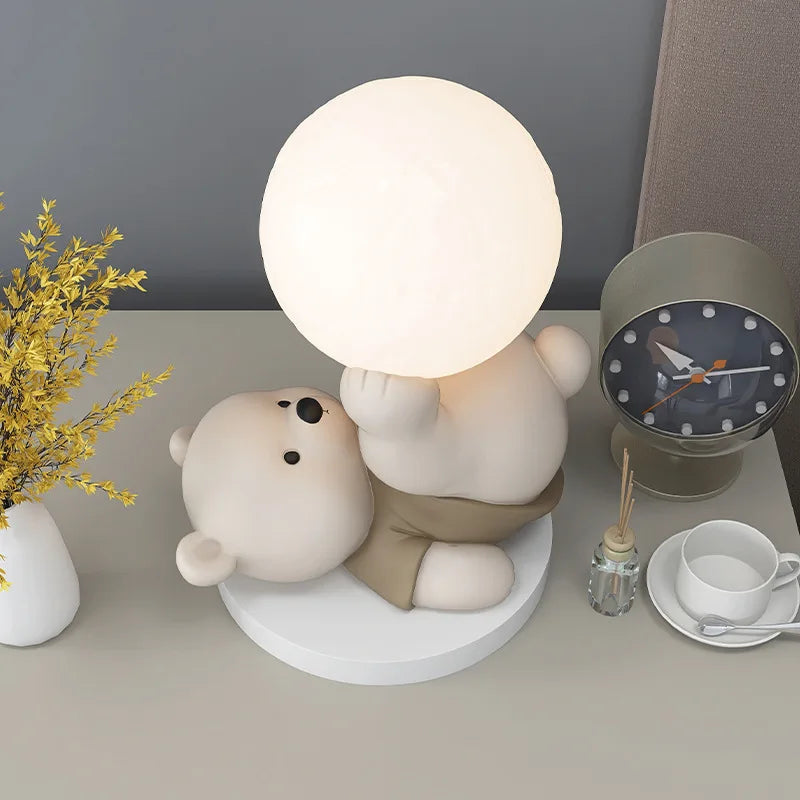 LED Home Decor Vitality Bear Statue Desktop Decorations Cartoon Animal Small Sculpture Nordic Living Room Figurine Room Decor