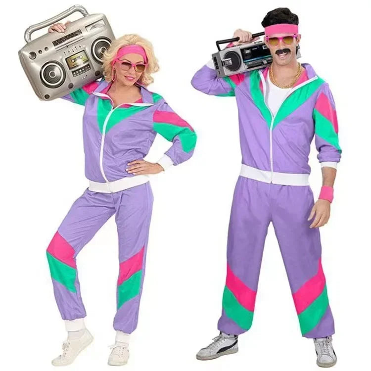 Halloween Costumes Party Stage Performance Costumes 70s Retro Disco Couple Sportswear Cos