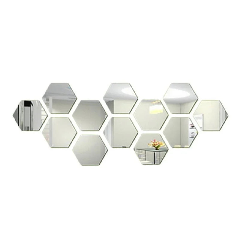 6/12pcs 3D Hexagon Mirror Wall Sticker Rose Gold DIY