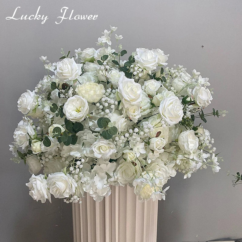 Customized Rose Hydrange Aritificial Flower Ball Road Leading White Silk Flower Ball Wedding Decoration Table Centrepiece Deocr