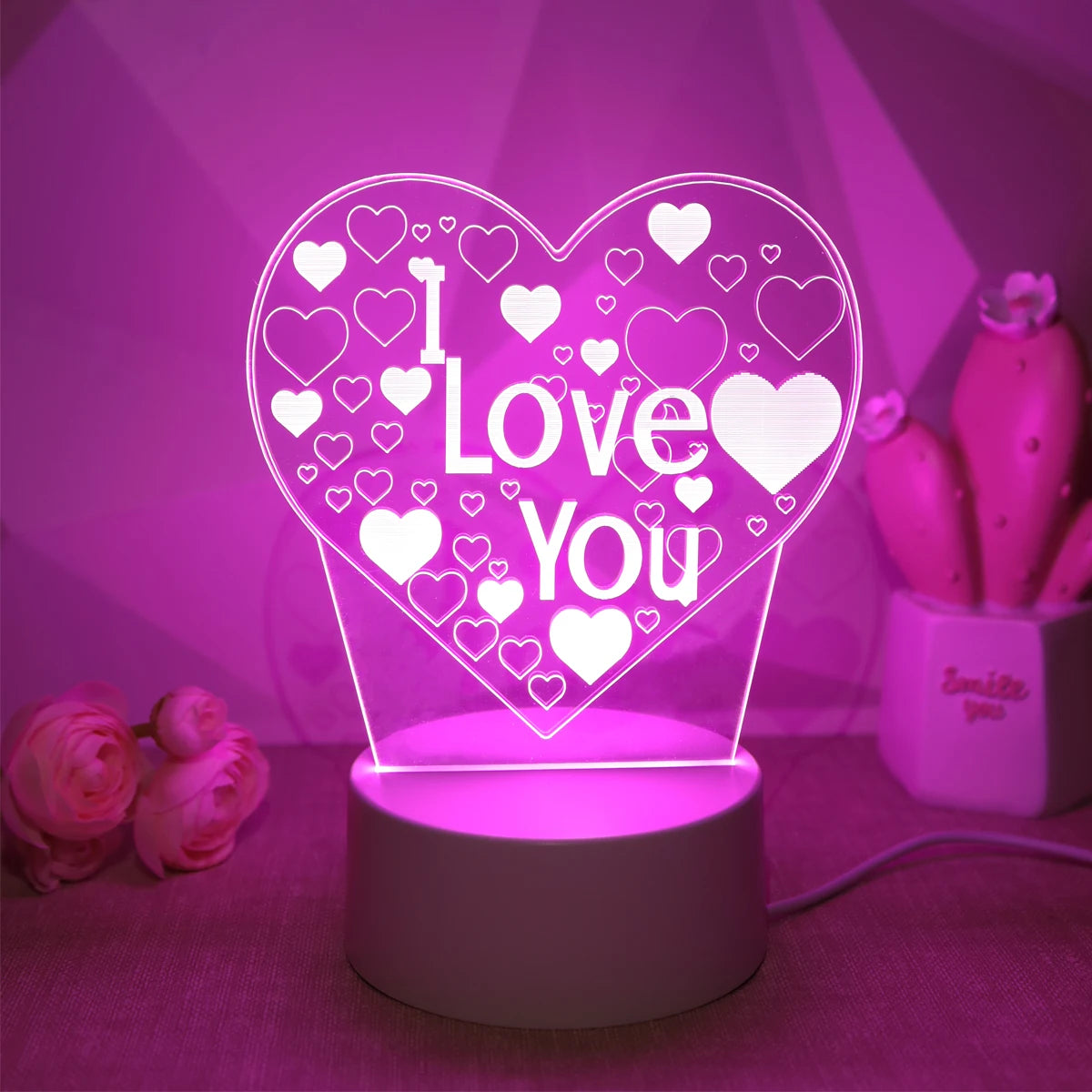 Pink Romantic Confession I LOVE YOU 3D Night Light Gift