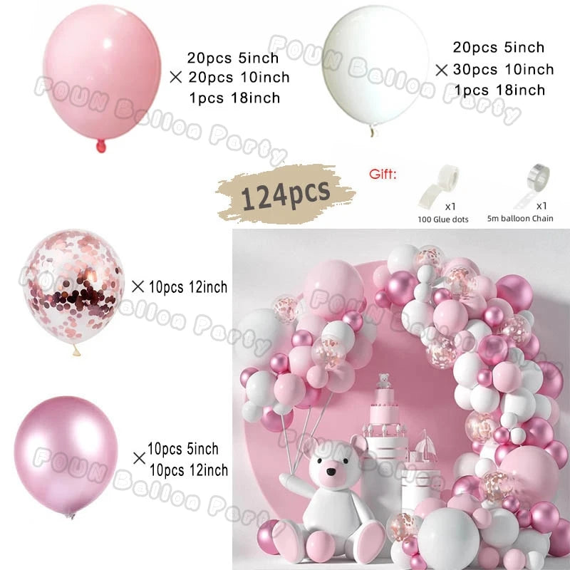 Pink Balloon Garland Arch Kit Birthday Party Decorations Kids Birthday Foil White Gold Balloon