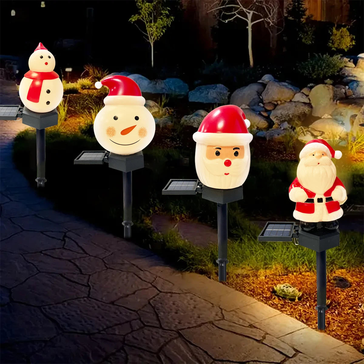 1pc Christmas Santa Claus & Snowman Landscape Lawn Solar Light