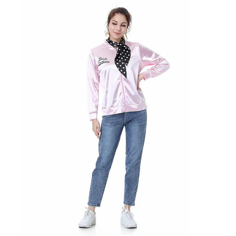 Pink Ladies Grease Costume for Adult Women Disguise Jacket Retro 50s 60s 70s 80s Costumes Halloween Carnival Disguise Party Suit