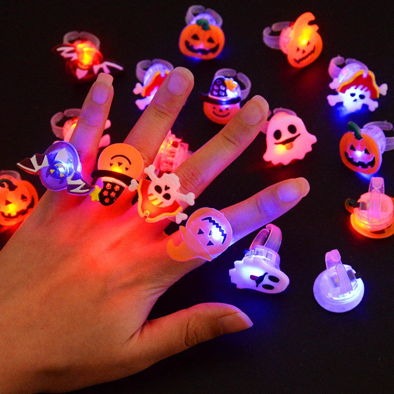 LED Light Halloween Ring Glowing Pumpkin Ghost Skull Rings Halloween Christmas Party