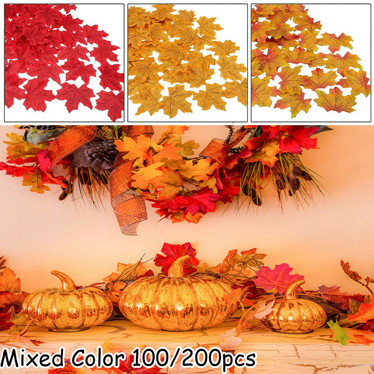 100/200Pcs Artificial Silk Maple Leaf Autumn Fake Leaves Garland Maple Leaves Vine