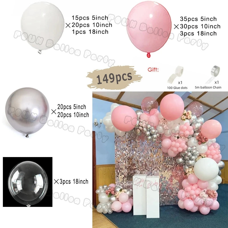 Pink Balloon Garland Arch Kit Birthday Party Decorations Kids Birthday Foil White Gold Balloon