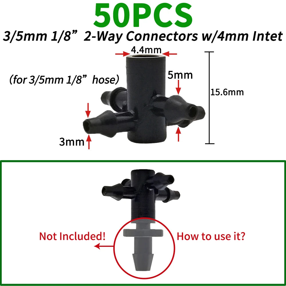 Oasis 50PCS Plastic Barbed 3-Way Tee Connector for 3/5mm Tubing Watering Pipe Hose Couplings Micro Drip Irrigation Garden Tools