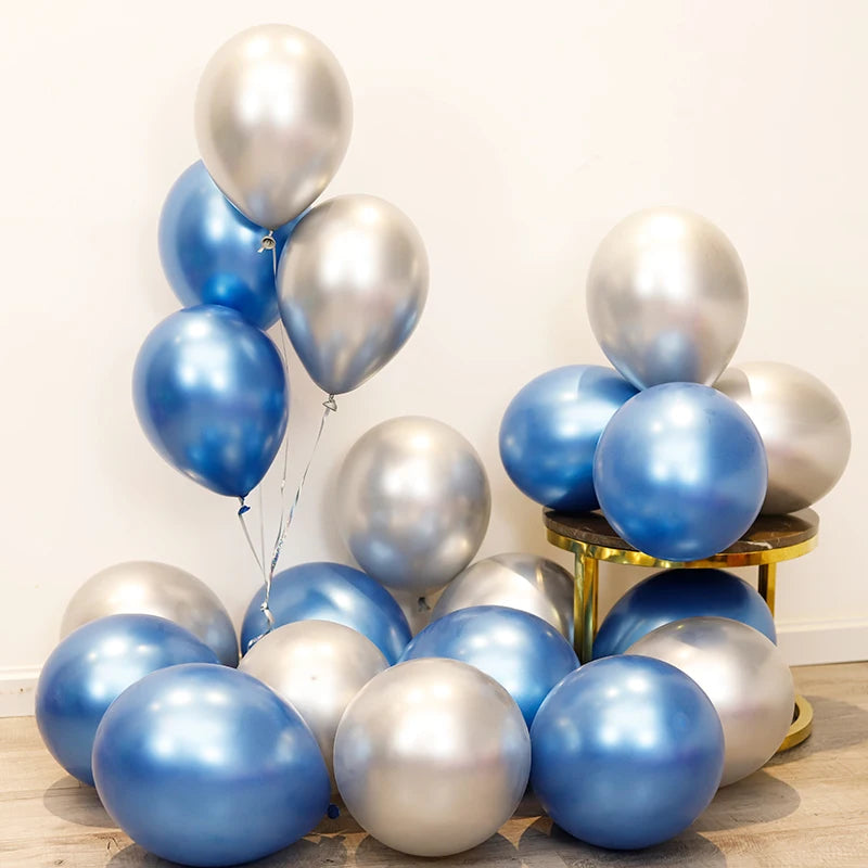 10pc Confetti Balloons Chrome Metallic Latex Transparent Helium Balloon