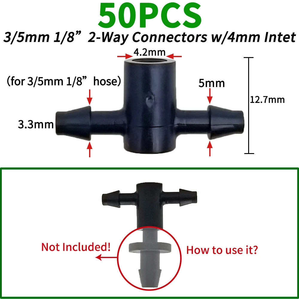 Oasis 50PCS Plastic Barbed 3-Way Tee Connector for 3/5mm Tubing Watering Pipe Hose Couplings Micro Drip Irrigation Garden Tools