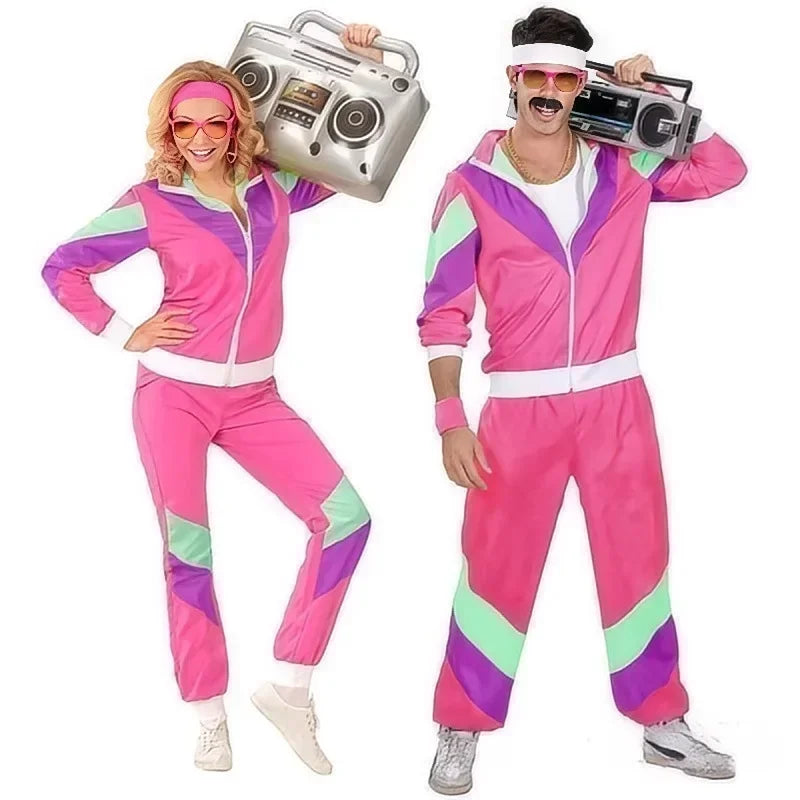 Halloween Costumes Party Stage Performance Costumes 70s Retro Disco Couple Sportswear Cos