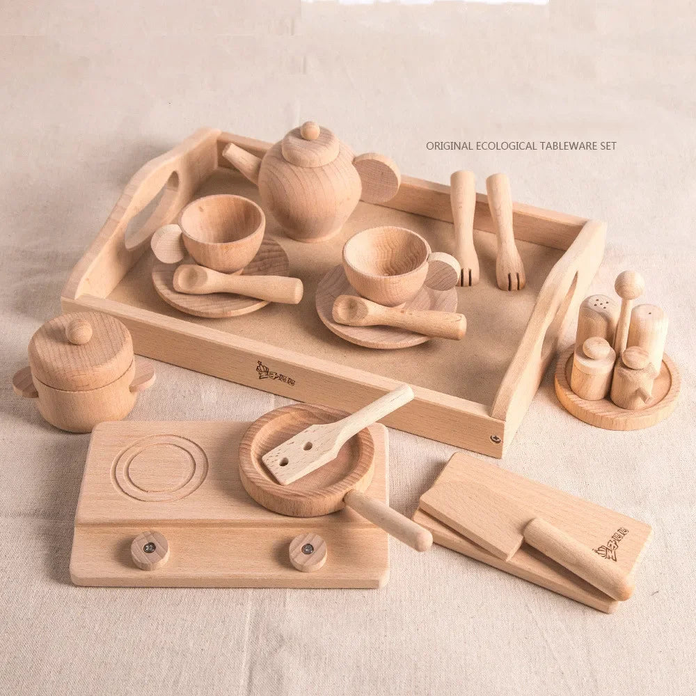 Kids Wooden Kitchen Toy Children's Simulation Kitchenware Miniature Pretend Play House Educational Toys Baby Christmas Gifts