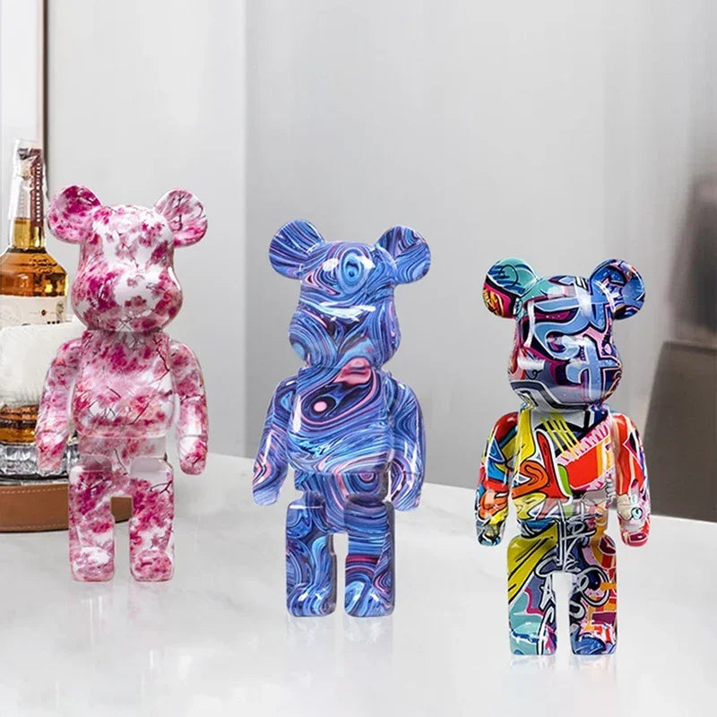 27cm New Graffiti Bear Figurine Home Decoration Animal Abstract Ornaments Storage Money Jar Modern Room Sculpture Table Decor