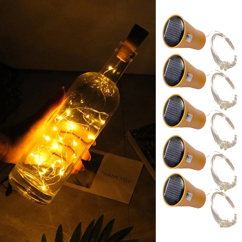 Solar Wine Bottle String Light 2M 20LEDs Copper Wire Fairy Light Cork Shape