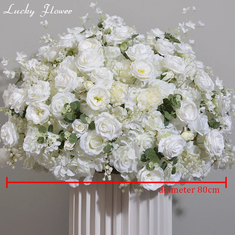 Customized Rose Hydrange Aritificial Flower Ball Road Leading White Silk Flower Ball Wedding Decoration Table Centrepiece Deocr